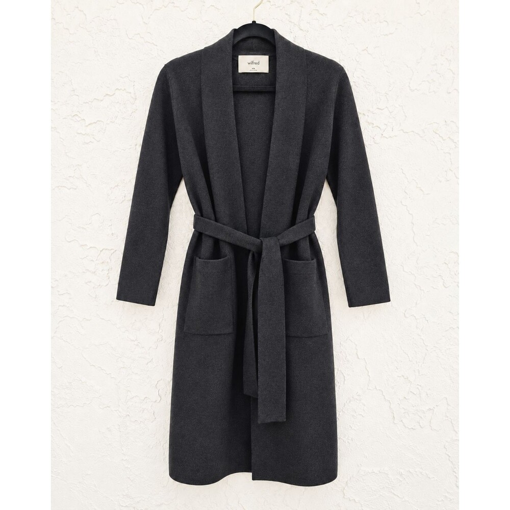 Wilfred Dense Knit Women Open Belted Duster Cardigan 2XS Charcoal Lofty Comfort